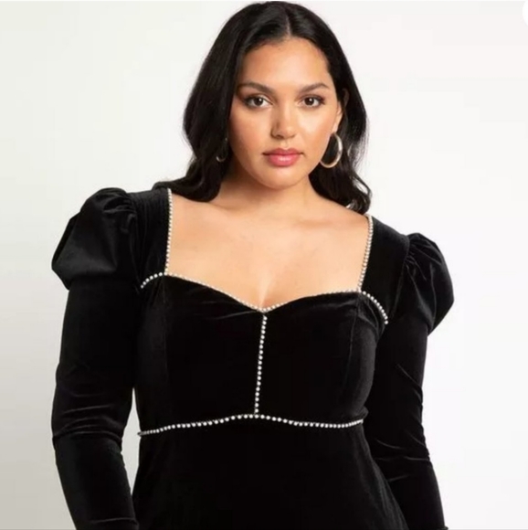 Eloquii Pearl Velvet Sweetheart Neckline Black Midi Dress, size 16 - Picture 4 of 8